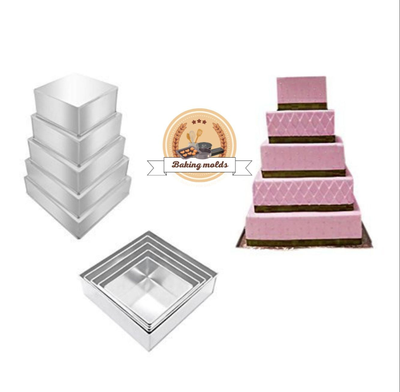 Square baking cake pan - 5 pcs cake pan 8,7,6,5,4, inches