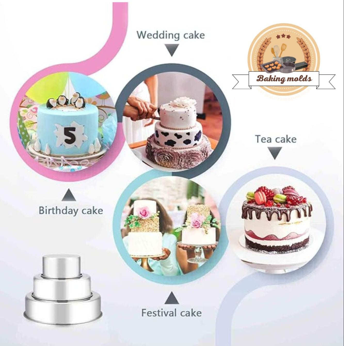 cake pan - 3 pcs cake pan jass cake pan 6,7 and 8 inches Round Cake Steel Baking Mold Set Of 3