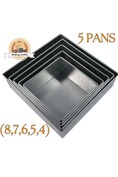Square baking cake pan - 5 pcs cake pan 8,7,6,5,4, inches